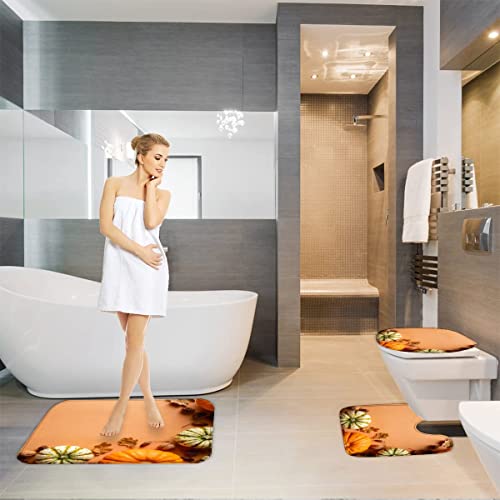 3-Teiliges Mikrofaser Badvorleger Frohes Thanksgiving Duschmatte + Kontur Matte + WC-Deckelbezug, rutschfeste… – Bild 5