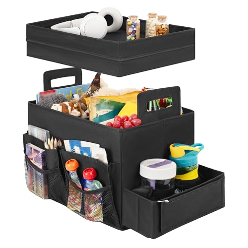 StorageWorks Trunk Organizer for Car, Car Organizer with Lid, Seat Back Storage, Large, Black, 1-Pack