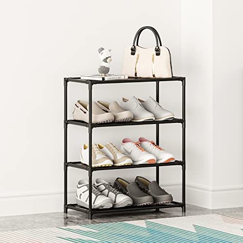 Vockot Small Shoe Rack 6-8 Pairs Sturdy Shoe Shelf 4-Tiers Narrow Stackable Shoe Organizer,Lightweight Kids Shoe Racks For Entryway, Doorway And Closet（Black） #TOP1