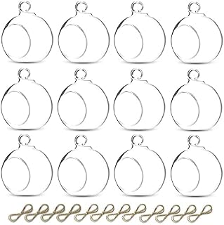 Sziqiqi 8cm Hanging Glass Tealight Candle Holder with LED Candle, 8Pcs Hanging Tea Light Glass Globe Terrarium Candle Holder Ornament for Wedding Christmas Birthday Halloween Party Centerpieces Decor