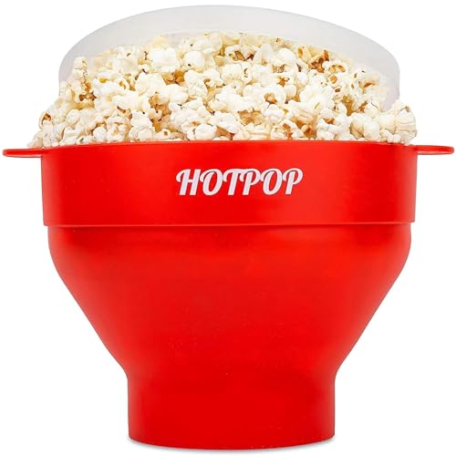 Image of The Orginal HotPop Silicone Popcorn Maker - Microwave Popcorn Popper with Handles - Collapsible Bowl, Heat-Resistant, Easy to Clean, Ideal for Family Movie Nights, 15-Cup Capacity - Red