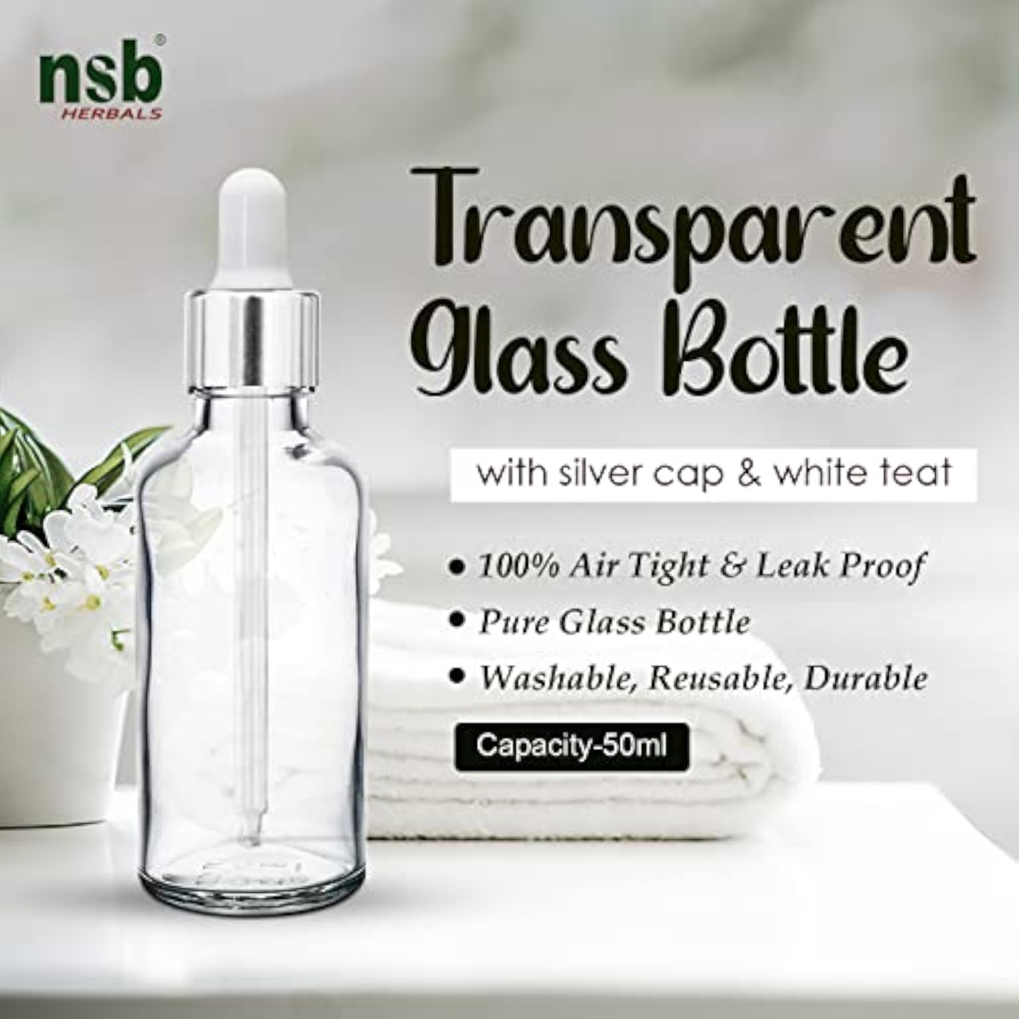 50 ML Clear Round Empty Glass Bottle Set
