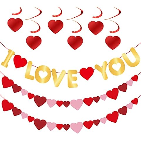 55 Pcs Valentines Decorations Hanging Swirl Valentine's Day Banner & Heart Garland Banner No DIY Required for Wedding Valentines Decorations Birthday Cover