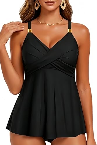 Womens Flowy Tankini Tops Only - Twist V Neck Swimsuit...