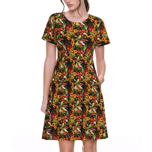 Robe d'été manches courtes femme imprimé légumes frais imprimé fruits