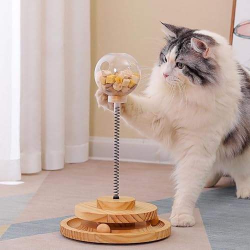 yeemeen KatzenSpielzeug mit Futterball Snackball aus Holz, Kitten Spielzeug Interaktiven, Katzen Spielzeug Roller Tracks, Katzenspielzeug aus Holz...