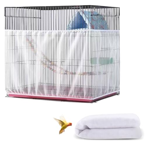 Image of Large Bird Cage Cover, Bird Cage Seed Catcher, Adjustable Soft Airy Nylon Mesh Net, Birdcage Cover Skirt Seed Guard for Parrot Parakeet Macaw African (Solid-White, 15.7 inch x118 inch)