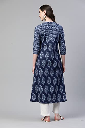 Image of Vbuyz Women's Paisley Print with Embroidery A-line Cotton Stitched Kurta