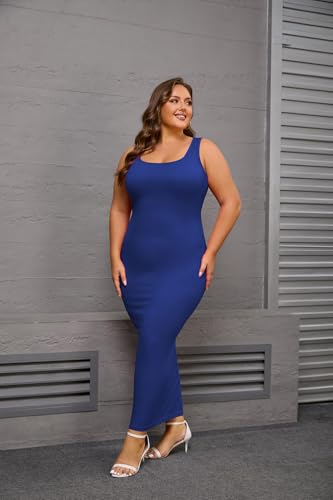 Image of YeGine Women Plus Size Sleeveless Bodycon Maxi Dresses Sexy Slim Tank Dresses