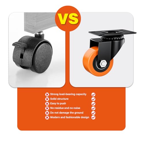 Image of 2.5 Inch Caster Wheels, Casters Set of 4 Heavy Duty, Orange Polyurethane (PU) Casters, Industrial Swivel Top Plate Castor Wheels for Workbench /Furniture /Cart (Pack of 4)
