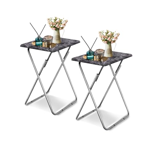 Image of Garden 4 you Folding TV Tray Table,TV Dinner Table with Sturdy MDF Top,Eating Trays for Living Room with No Assembly Required, 2PCS (Black Marble)