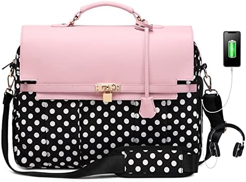 SHENHU Women's Laptop Bag,15.6 Inch Computer Briefcase Lightweight Cute Girls Messenger Bag Shoulder Carry Work Bag Ladies Office Travel Bag School Pink Dot