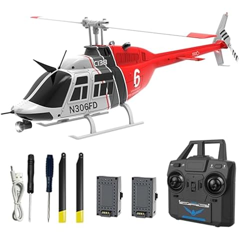 Authticar C138 Remote Control Helicopter, Bell206 Helicopter 2.4GHz 4CH Single Propeller Aileron RC Aircraft One Click Roll Takeoff and Landing Six-axis Gyroscope, Air Pressure Setting Cover