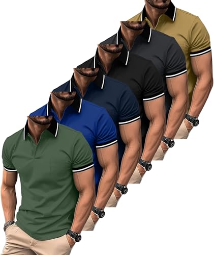 ZITY 6 Pack Men Polo Shirts Short Sleeve with Pocket Wicking Shirts for Men Casual Collared T-Shirts 8.3 Per Piece