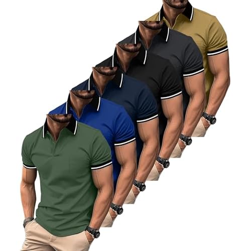 ZITY 6 Pack Men Polo Shirts Short Sleeve with Pocket Wicking Shirts for Men Casual Collared T-Shirts 8.3 Per Piece Six Black Grey Green Navy Khaki Sapphireblue X-Large