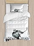 ABAKUHAUS Eishockey Bettbezug Set Einzelbett, professionelle Torwart, Top Qualität Weich und Warm 3 Teiligen Bettbezug mit 2 Kissenbezüge, Mehrfarbig Grau