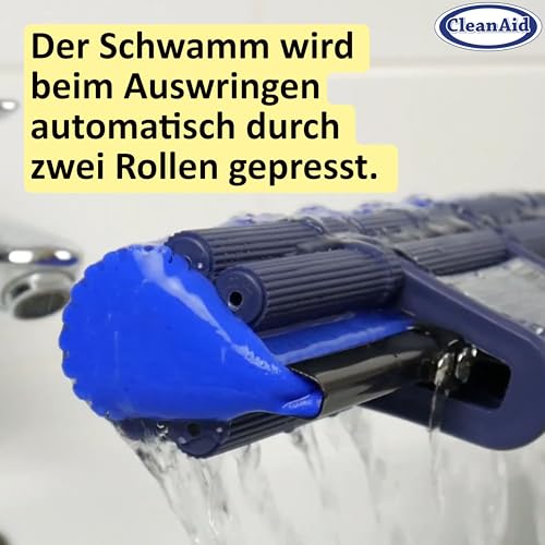 CleanAid OneTouch GO! Wischmopp aus Edelstahl – Segment-Stiel, PVA Schwammmopp, One-Touch...