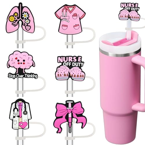Amreich Pink Nurse Straw Toppers fit 10mm Straw Essentials for Nursing Work