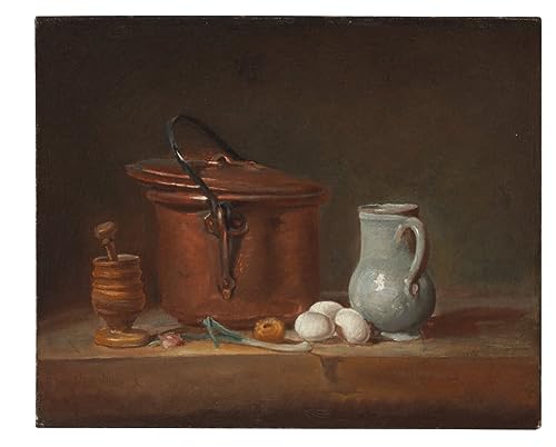 Poster toile Chardin 50x70cm casserole cuivre pilon mortier pour déco cuisine
