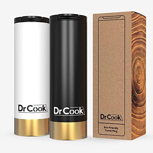 Dr cook Travel Mug Stainless Steel Vacuum Insulated for Hot and Cold Drinks Leak Proof BPA Free Lid 450ML (Black)