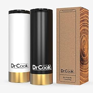Dr cook Travel Mug Stainless Steel Vacuum Insulated for Hot and Cold Drinks Leak Proof BPA Free Lid 450ML (Black)
