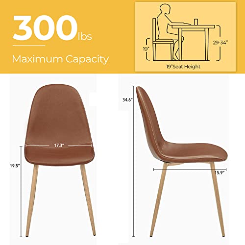 Greenforest Dining Chairs Set Of 4, Washable Pu Fuax Leather Dining Side Chair Mid Century Modern Dining Room Chairs Comfortable Upolstered Cushion Seat With Metal Legs For Home Kitchen, Camel Brown #TOP2