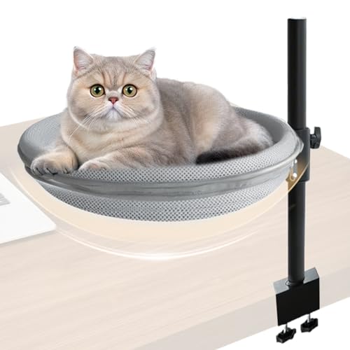 Caseta de escritorio para gatos, hamaca para gatos giratoria 360°, suave descanso para interiores, escritorio, coche, balcón