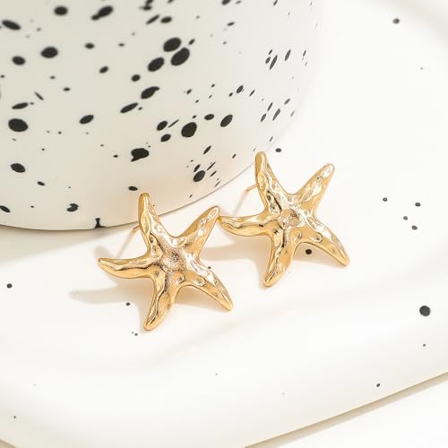 14K Gold Plated Starfish Earrings for Women Trendy, Boho Summer Beach Starfish Earring Gold Statement Hypoallergenic Studs Vacation Outfits Accessories Jewelry4