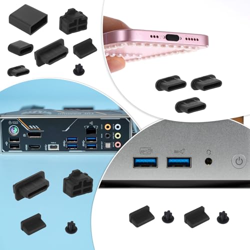 50 Stück 7 Arten USB Schutzkappe, Silikon USB C Staubschutz USB-C-Schutzkappe USB-A Port Schutzkappe Anti Staubschutz für USB-A Weiblich/Männlich, USB-C, 3.5mm Kopfhörer, HDMI, RJ45 Ethernet