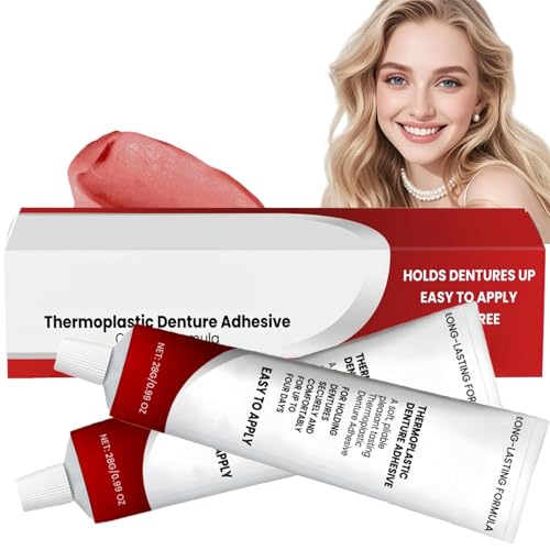 2PCS Denture Adhesive Kit,Denture Adhesive False Teeth Silicone,Secure Denture Ad/hesive & Tooth Repair Kit,Non-Glue Dental Glue for Teeth,Long-Lasting Dentu/re Repair K/it,Comfortable & Reline Cream