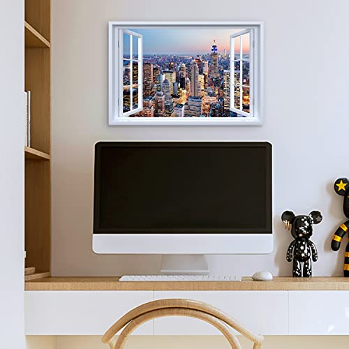 Nyc Canvas Wall Art New York City Picture Modern Cityscape Poster Prints For Living Room Wall Decor Window View Building Skyscraper Panoramic Painting Modern Office Artworks Home Decorations 16X24” #TOP6