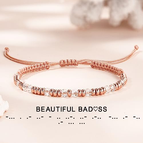 Image of Morse Code Bracelets for Women Mothers Day Gifts 2026 Graduation Gifts Mom Birthday Gift Pink Braided Bracelets Teen Trendy Stuff Inspirational Best Friend Birthday Gifts for Daughter Girlfriend Christmas Stocking Stuffers Jewelry