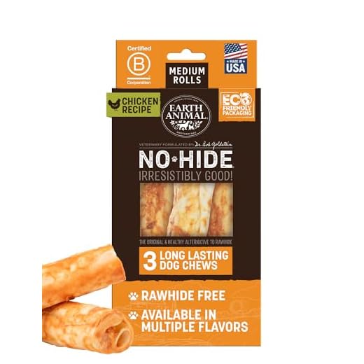Earth Animal No Hide Chews - Long Lasting Rawhide Free Medium Dog Chews Rolls, Chicken - 3 Count Value Pack