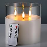 Retisee 6'' x 6'' Extra Large Flameless Candles, 3 Wick Glass Large Battery Operated Candles with Remote Control and Timer Function, Real Wax LED Pillar Decor Flickering for Home Party Decor