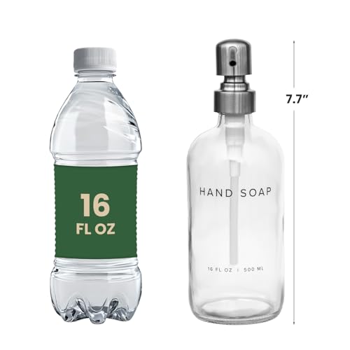 Image of 16 Oz Soap Dispense with Rust Proof Stainless Steel Pump Classic Decor for Bathroom Kitchen Farmhouse Decor Great for Essential Oils, Lotions, Liquid Soaps