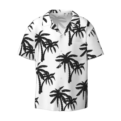 ReLuB Funky Hawaiian Shirt for Men, Black and White Coconut Trees Graphics Button Down Beach Shirts Design Pattern Vacation Shirts (3XL) Cover