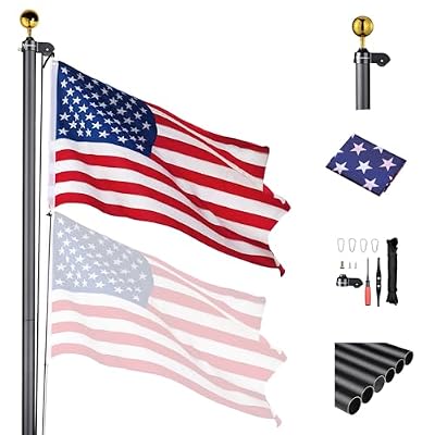 Yescom 30Ft Black Sectional Flag Pole Kit Extra Thick Heavy Duty Aluminum Flagpole with Gold Ball Fly 2 Flags Residential Commercial Garden