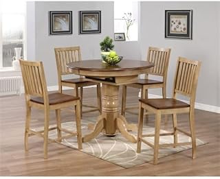Brook Round or Oval Butterfly Leaf Pub Table Set with Slat Back Stools 5 Pieces
