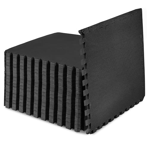 Image of ProsourceFit Weaved Pattern Extra Thick Exercise Puzzle Mat 3 /4-inch, EVA Foam Interlocking Tiles for Protective, Cushioned Flooring for Home and Gym Equipment; Black, 72 SQ FT, 18 Tiles