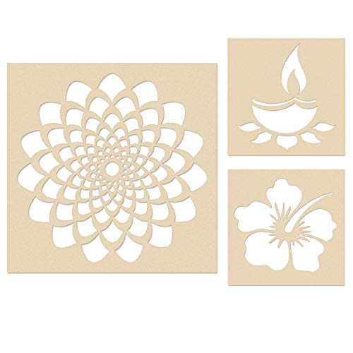 Image of Incredible Gifts India Flower with Diwali Rangoli Stencils for Floor Large Size with Six Rangoli Colors (Wood, 30cmx30cm)