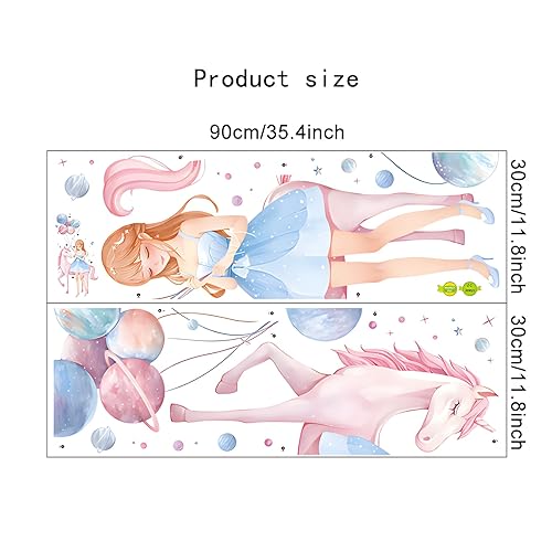Lovely Girl and Pink Unicorn Wall Stickers miniatura 5
