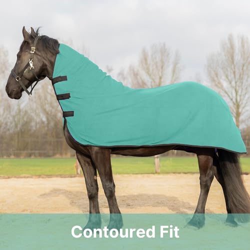 Image of RESISTANCE Fleece Contour Horse Cooler - Anti-Sweat Moisture Wicking, 3 Quick-Grip Neck Closures, Tail Cord, Durable Hemmed Edges, Polar Soft Fleece, Post-Exercise Cool Down