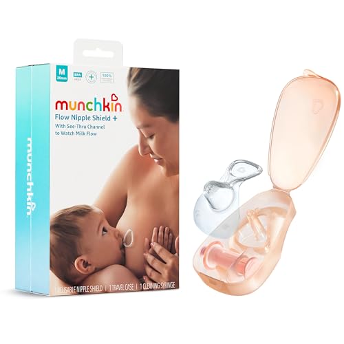 Image of Munchkin Flow Nipple Shield + with See-Thru Channel to Watch Milk Flow - Nurse Confidently and Meet Your Breastfeeding Goals, Silicone - 20mm