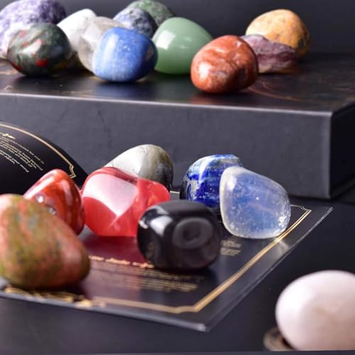 Image of Polished Stone Set Mixed Crystals, Christmas Gift for Kids, 1.2 inch - 2.5 lbs, 25 Types of Extra Large Size Tumbled Gemstones and Crystals Bulk for Healing, Reiki, Meditation, Witchcraft