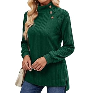 Akiooue Womes Long Sleeve Tops Ladies Jumpers Turtleneck with Fashion Lapel Button Split Tunic Sweatshirt S-XXL