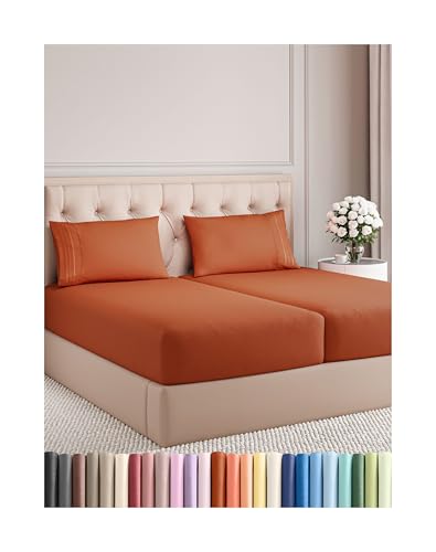 Split King Size 5 Piece Sheet Set - Comfy Breathable & Cooling Bed Sheets Set - Hotel Luxury Bedding for Women, Men, Kids & Teens - Deep Pockets, Easy-Fit, Soft, Wrinkle Free - Oeko-Tex - Terracotta -  CGK Unlimited