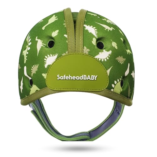 SafeheadBABY Soft Baby Head Protector Helmet for Crawling and Walking 7–24 Months – Ultra-Lightweight & Breathable Infant Safety Helmet That Grows with Your Baby (Head Circ. 40–52 cm) – Dino Green
