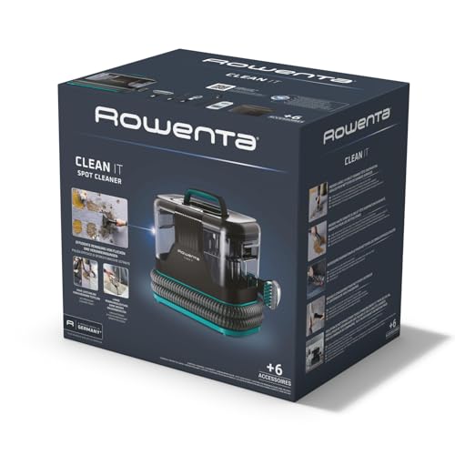 Rowenta Clean It Fleckenreiniger, tragbarer Teppichreiniger, schnelle und einfache Reinigung, abnehmbarer 2.3-Liter-Tank, wechselbare Reinigungsköpfe, 750 Watt, Grün, Schwarz, IN5020F0