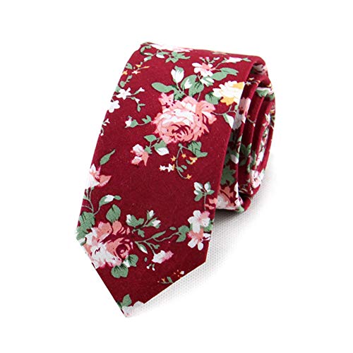 Secdtie Men's Skinny Tie Fashion Causal Cotton Floral Printed Linen Necktie (One Size, M-24)