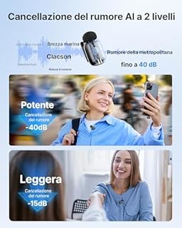 BOYA MINI 2 Microfono per iPhone 15/16/17, Android, Microfono Wireless, 5g, 48kHz/24Bit, 100m, Microfoni Lavalier USB-C, 30 Ore, Microfoni Senza Fili per Video Social, Vlogging, YouTube, Streaming